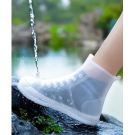 MLUUHK Waterproof Shoe Covers, Reusable Shoe Covers Non-Slip Shoes Boots for Outdoor Cycling Camping Fishing Travel (White, M)