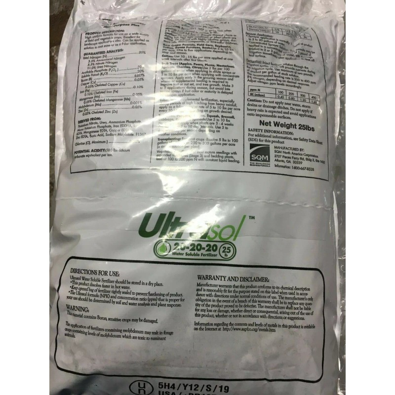 Ultrasol (2) Lb ALL PURPOSE FERTILIZER 20-20-20 WATER SOLUBLE +