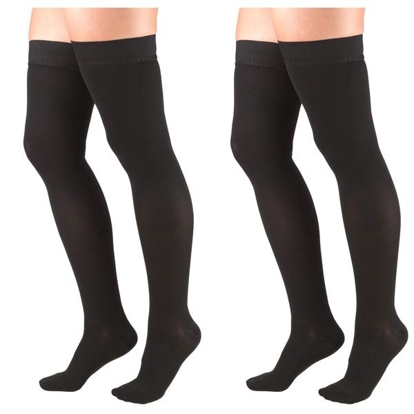 Truform Compression 20-30 mmHg Thigh High Dot Top Stockings Black, Small, 2 Count