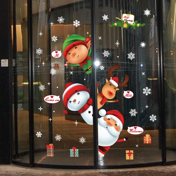 YULOONG Christmas Windows Static Stickers Clings Removable Vinyl Santa Claus