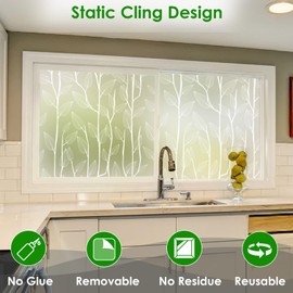 DKTIE Nordic Leaves Window Privacy Film Decorative Stained Glass Sun Blocking Heat Control with Free Installation Tools, Privacy Window Film Day and Night (White, 17.7'' x 118.1'')