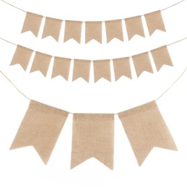 jijAcraft 4.4M Rustic Burlap Banner Bunting,Burlap Flags Hessian Banner 13X18CM Outdoor Linen Bunting for Wedding Favours,Baby Showers,Room or Garden Decorations(15PCS)