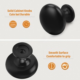 Probrico 5 Pack Cabinet Round Knobs in Black Finish,Kitchen Cabinet Pulls Hardware,1-3/16 inch(29.5mm) Diameter Furniture Pull Knobs
