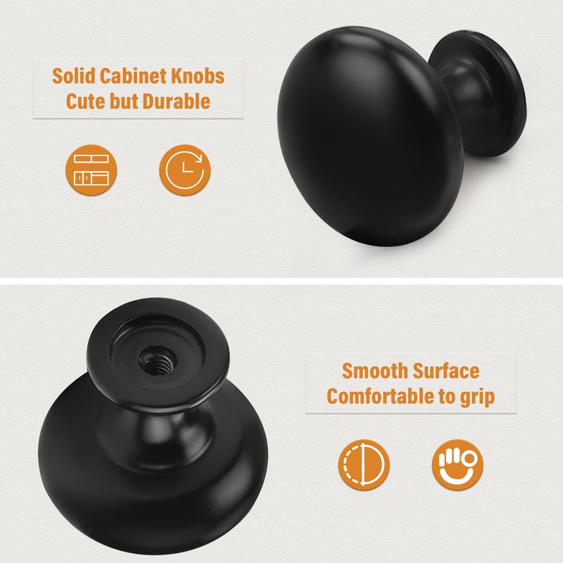 Probrico 5 Pack Cabinet Round Knobs in Black Finish,Kitchen Cabinet