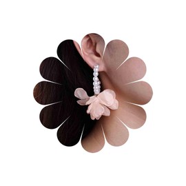 Sttiafay Vintage Pearl Flower Hoop Earrings Fabric Flower Dangle Earrings Large Circle Pearl Hoop Earrings Pink Fabric Floral Earrings Wedding Pearl Earrings Jewelry for Women
