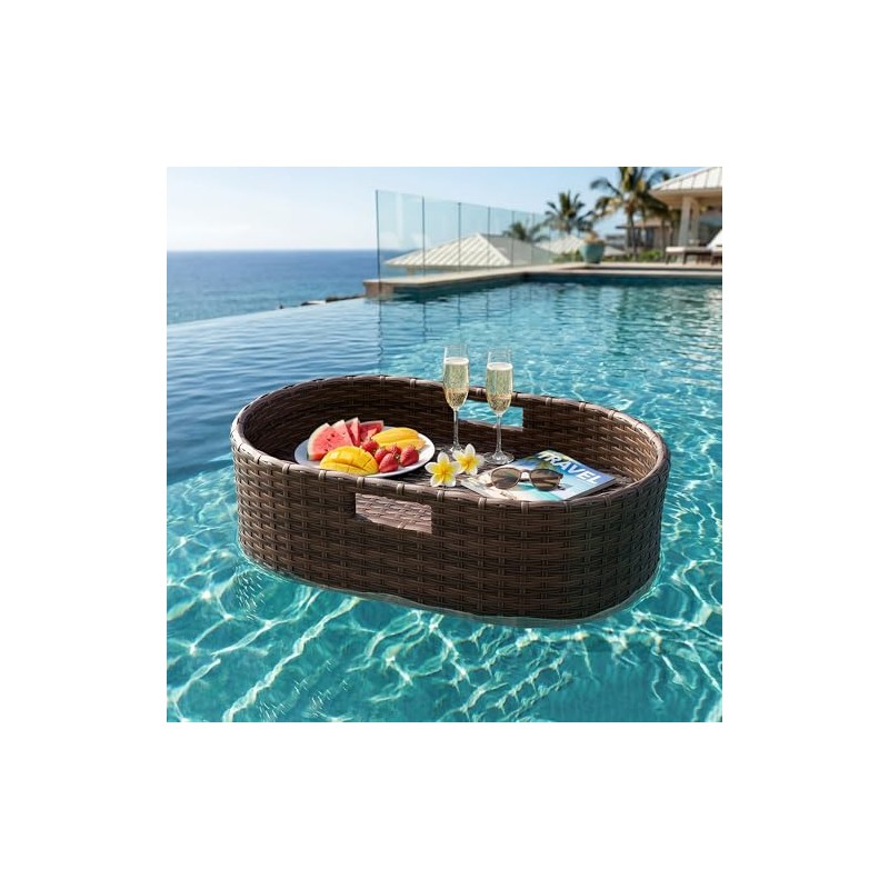 Devoko Floating Pool Tray Large PE Rattan Pool Serving Bar,