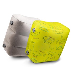 UMBAPA® Children's Footrest Set - Inflatable Footrest + Dino Greeny Cover | For Air Travel, Car & Train | Super Soft, Washable & Compact (Dino Greeny, Footrest + Cover)