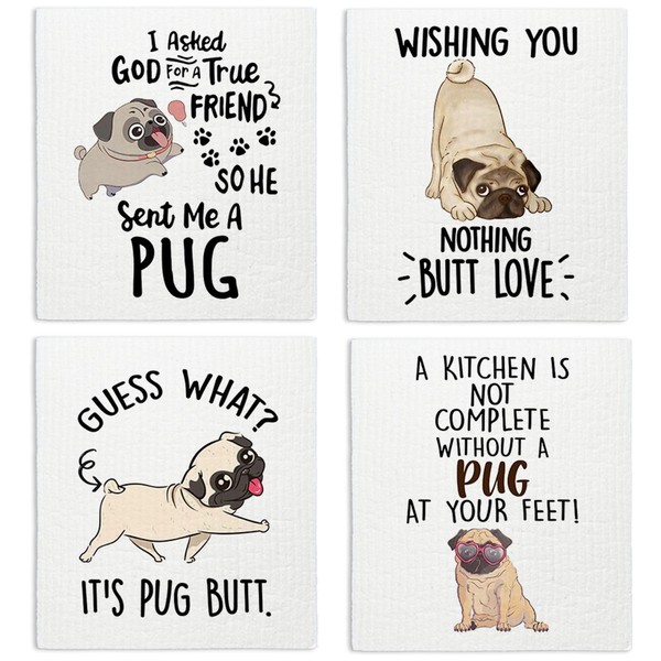LARTSFRO Pug Dog Swedish Dishcloths for Kitchen, Papaya Reusable Paper