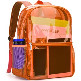 REAWUL Clear Backpack Heavy Duty Large TPU Transparent Backpacks See Through Backpacks for Security Travel,College. (Orange)