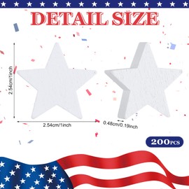 Briwooody Small White Wooden Stars for Crafts Veterans Day Unfinished Wooden Star 1 x 0.19 Inch Patriotic Decorations for DIY Painting Home Tiered Tray Holiday Christmas Decorations(200 Pcs)
