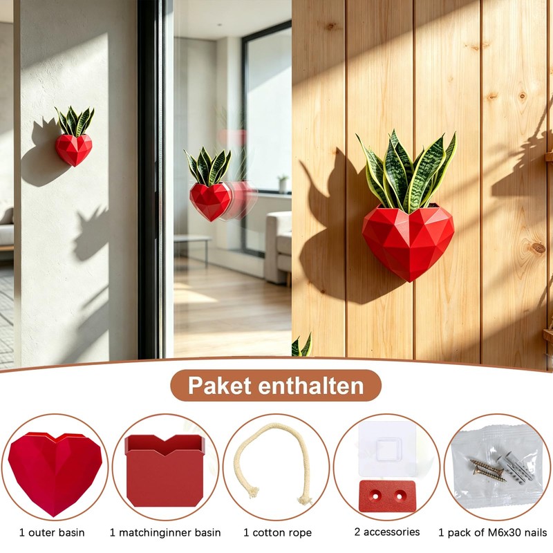 Heart-Shaped Wall Planter, Self-Watering Pot for Indoor Plants