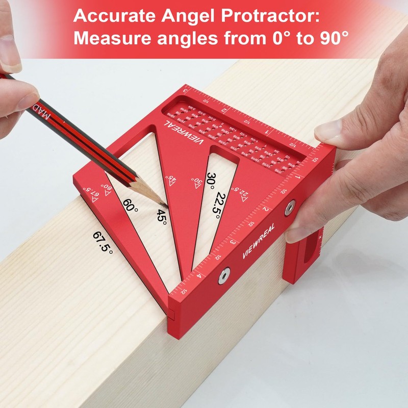 Multi-Angle 3D Measuring Ruler: 22.5/30/45/60/67.5/90 Degree Aluminum Alloy Square Ruler