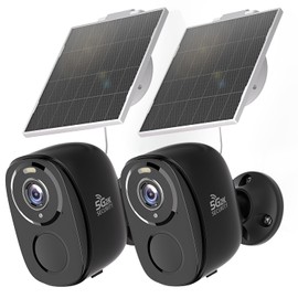 Rraycom 2Pack 5G Solar Security Cameras Wireless Outdoor, 2K Battery Camera w/Solar Panel, Siren Alarm, Color Night Vision, 2-Way Talk, Waterproof, Works/Alexa, WiFi Camera for Outdoor Surveillance