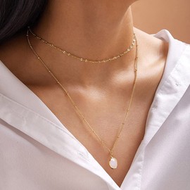 Gold Lariat Necklace for Women Long Drop Crystal Pendant Necklace Layered Y-Shaped Necklace (B: 2 layers necklace)