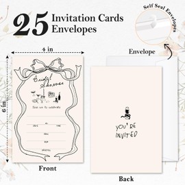 ZARYFANCHY Bow Bridal Shower Invitations For New Couples, Fill In Blank Wedding Invitations With Envelopes, 25 Bridal Shower Invites, Engagement Party Favor & Supplies -14