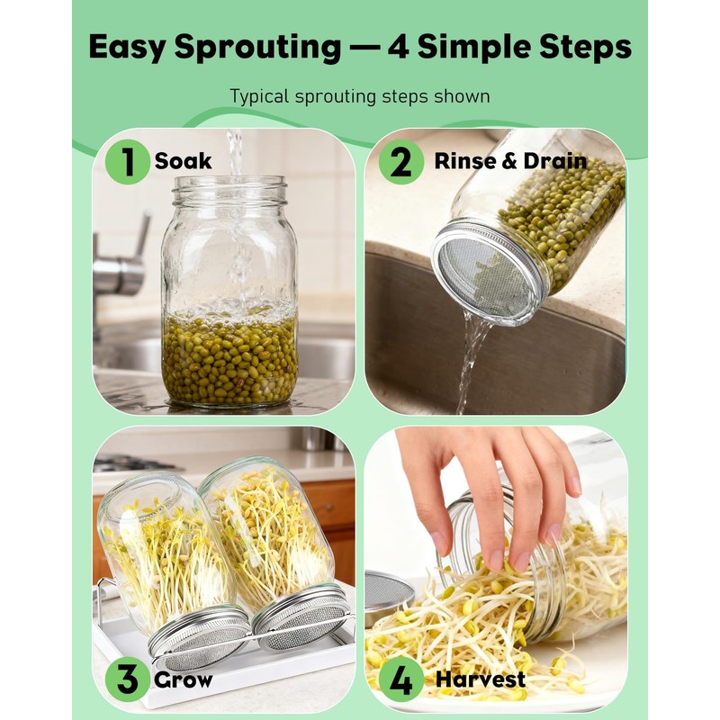 Pawfly Sprouting Kit, Wide Mouth 32 Oz (1000 mL) Mason