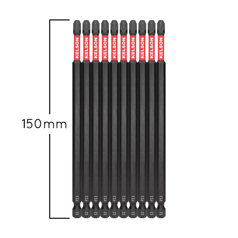 KELSON Impact Rated PZ3 Screwdriver Bits, 150mm Length, S2 Steel,