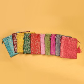 LONGING TO BUY Decorative Gift Pouches, Gold Paisley Pattern in Assorted Colors, Drawstring Potli Bags (10)