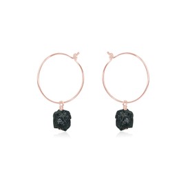Black Tourmaline Raw Nugget Hoop Earrings in 14k Rose Gold Fill