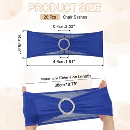 uxcell 20 Pack Chair Sashes, Stretch Chair Cover Band with Buckle Slider Polyester Bows Cover Band Universal Elastic Ties for Wedding Party Ceremony Event Decorations, Sapphire Blue