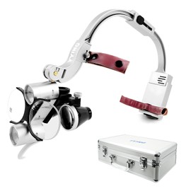 YYING Dental Loupes with Light 3.5X420mm Magnifying Glass, Binoculars Angle Adjustable Head Loupes with LED Light, Aluminum Box Silver
