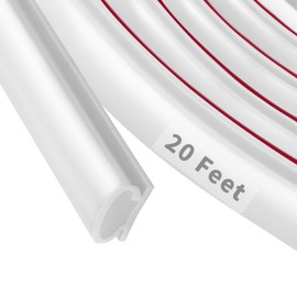Fingwerk 20 Feet Rubber Weather Stripping Door Seal Strip, Self-Adhesive Backing D-Shape Door Weatherstripping for Door Frame Insulation Large Gap, Easy Cut to Size(White)