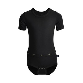 JOF Amsterdam Shortsleeve Bodysuit With Feeding Tube For Adults | Black | Medium | Adaptive Clothing For People With Special Needs