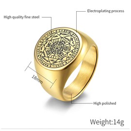 INRENG Men's Women's Stainless Steel The Seals of The Seven Archangels Ring Protection Amulet Jewelry, Metal, No Gemstone