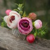 Fangsen Silver Wedding Ivory Pink Rose Buds Flower Hair Comb