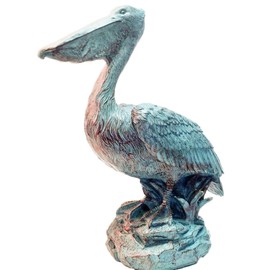 Homestyles 20 in. Pelican on Ocean Coastal Rock Collectible Beach Statue-Bronze Patina Finish