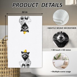 Shescrzionu 1 PCS Funny Raccoon Hand Towels, Fun Raccoon Gifts for Women, Animal Decorative Kitchen Towels for Kids' Bathroom,Pet Owners Housewarming - C04