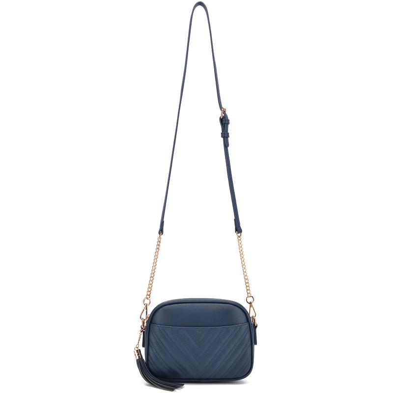 Lola Mae - Bolso bandolera acolchado, diseño moderno, Azul marino,