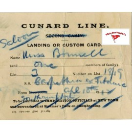 RMS TITANIC SURVIVOR CAROLINE BONNELL'S CARPATHIA CUSTOMS CARD RP 1912