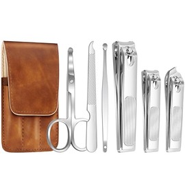 6 Stück Fingernagelknipser & Zehennagelknipser Set, Fingernail Clipper & Toenail Clippers Premium Edelstahl Ultra-scharf, Stabil Nagelknipser, PU-Leder Maniküre Set Geschenke für Männer, Vater, Frauen