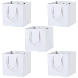 ideamall Thick Square Paper Bag, Wide Gusset, For Gifts, 7.9 x 7.9 x 7.9 inches (20 x 20 x 20 cm), Set of 5 (White)