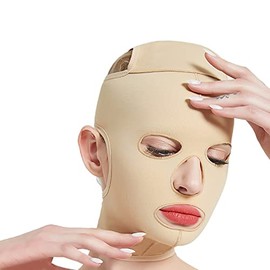 Ymiko Mascarilla de Estiramiento Facial, Mascarilla Adelgazante Facial Línea V Mejilla Barbilla Cinturón Adelgazante Color de Piel Moldeadora de Rostro para Mujeres (L)