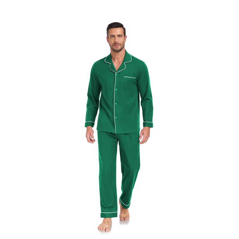 COLORFULLEAF Men's Long Pyjamas 100% Cotton Two-Piece Men's Pyjamas with