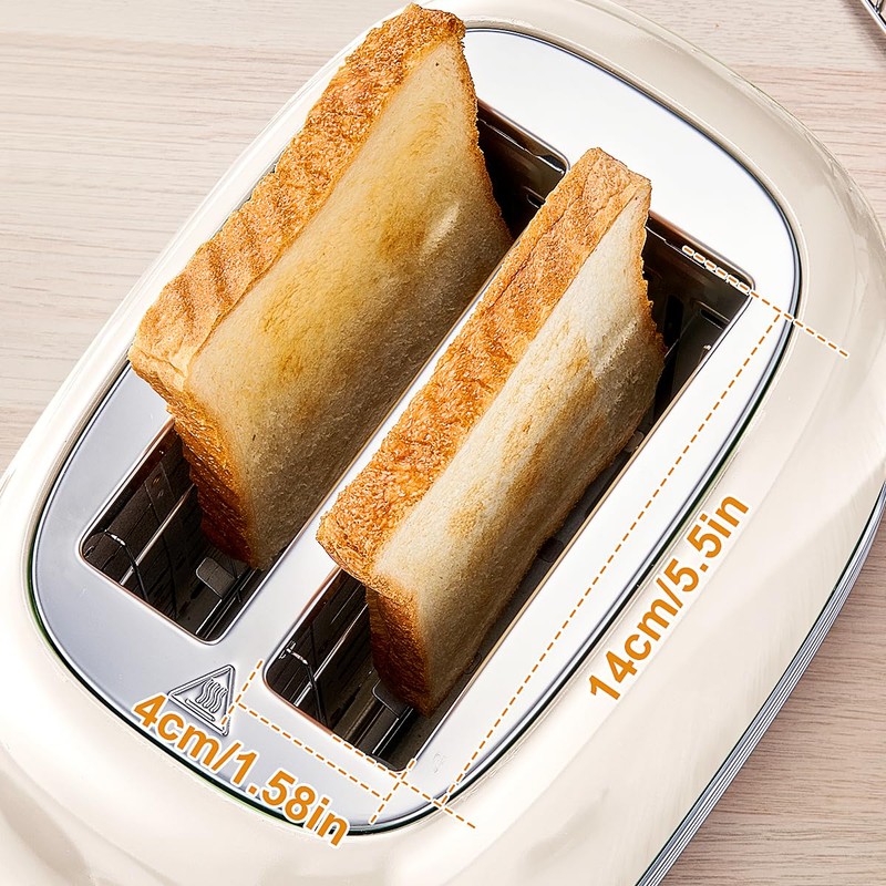 Wiltal Beige Cute Retro Toaster 2 Slice with 1.58" Wide