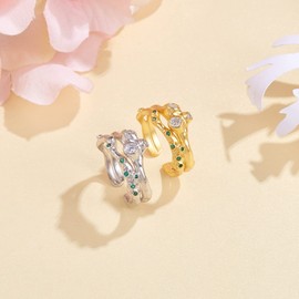 Ornaland Women's Irregular Open Rings 3A Zircon Ring Adjustable Cuff Finger Ring 925 Sterling Silver Plated 18K Gold Jewelry Accessories Gift for Birthday, Golden