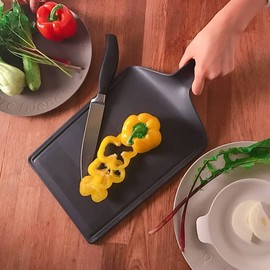 Kitchen 16" Long Non Slip Cutting Board with Easy Grip Handle, Lightweight Paddle with Built-in Juice Groove, Charcuterie Platter, Easy to Move Food Serving Tray for Vegie, Fruit (Black)