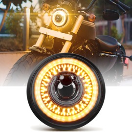 Jumpdy 5.75 Inch LED Headlight DOT Approved 60W 8000LM 5-3/4 LED Motorcycle Headlight with Amber DRL Turn Signal Super Bright High-Low Beam Anti-Glare for Motorcycle Car ATV UTV Truck Pickup