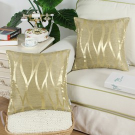 CaliTime Pack of 2 Throw Pillow Covers Cases for Couch Sofa Home Decor Modern Shining & Dull Contrast Abstract Water Waves Lines Geometric 18 X 18 Inches Gold