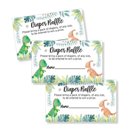 50 Dinosaur Diaper Raffle Tickets Diaper Raffle Ticket Lottery Insert Cards Baby Shower Invitations, Supplies and Games for Baby Reveal Party, Gender Neutral Bring a Pack of Diapers