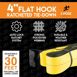 Ratchet Straps Heavy Duty - 4 Inch x 30 Foot Tie Down Straps Ratchet Operated with Flat Hooks - Ratcheting Torque Moving Straps for Truck Bed and Car Cargo - Kayak and Motorcycle Tie Down Straps