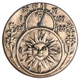 Poolmaster 52551 Indoor or Outdoor Terra-Cotta Clock and Thermometer, Antique Gold,Neutral,Medium