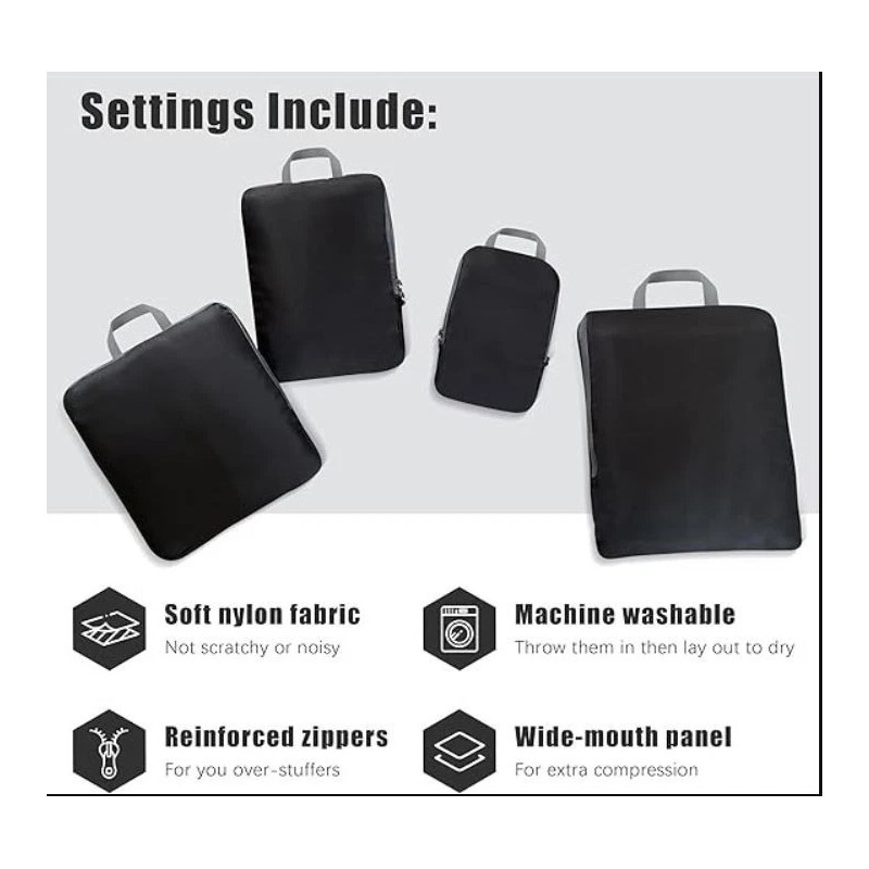 PANDA JOYS 4‑Piece Compression Packing Cubes Set –Expandable Travel Organizers