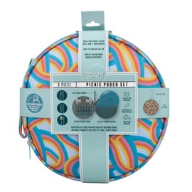 Core Home Dining Set for 2, Silverware Eating Utensils, Blue Candy Swirl 10 Inch Food-Grade BPA-Free Plastic Picnic, Camping, Beach Lunch Essentials in Zippered Pouch with Loop Handle, 9 Piece Set