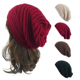 Tizzic Winter Knitted Beanie for Women - Soft, Comfortable, Warm - Unisex Skiing Beanies (Loose Style red)