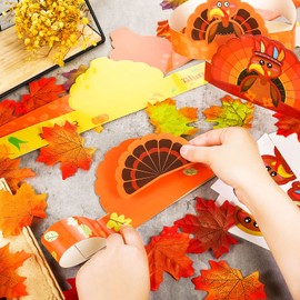 Skylety 36 Packs Thanksgiving Paper Crowns Turkey Hat Adjustable Paper Crown with 36 Sheets DIY Turkey Sticker Birthday Crowns for Kids Classroom Turkey Decoration Thanksgiving Fall Party Favor