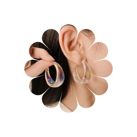 Xduargs Boho Exaggerate Acrylic Circle Earrings Transparent Open Hoop Earrings Vintage Chunky C Shaped Earrings Cut Clear Geometric Circle Earrings Jewelry for Women